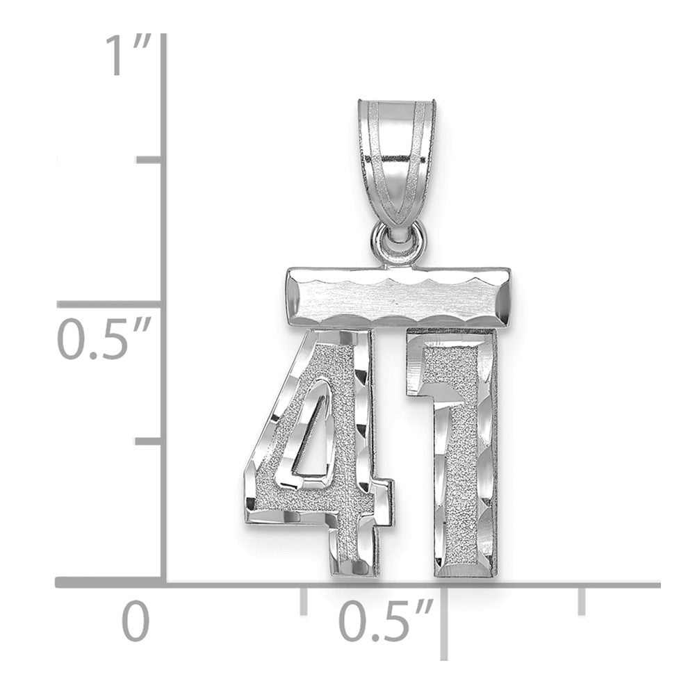 14K Weißgold Kleiner Gebürsteter Diamantgeschliffener Charm Zahl 41