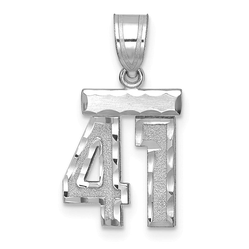 14K Weißgold Kleiner Gebürsteter Diamantgeschliffener Charm Zahl 41