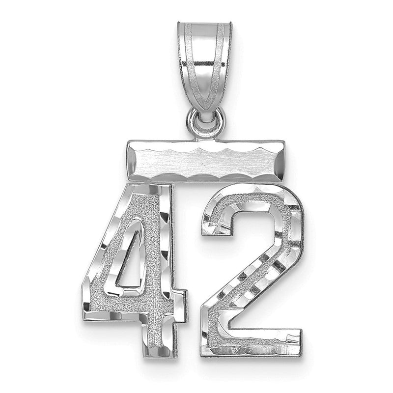 14K Weißgold kleiner gebürsteter Charm mit Diamantschliff „Zahl 42“