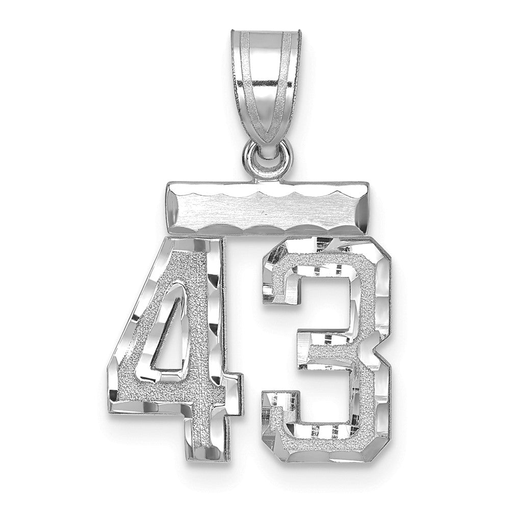 14K Weißgold Kleiner Gebürsteter Diamantgeschliffener Zahlen-Charm "43
