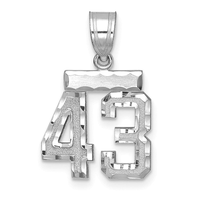 14K Weißgold Kleiner Gebürsteter Diamantgeschliffener Zahlen-Charm "43