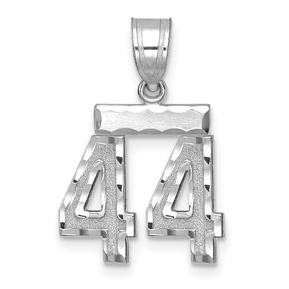 14K Weißgold Kleiner Gebürsteter Diamantgeschliffener Zahl-44-Charm