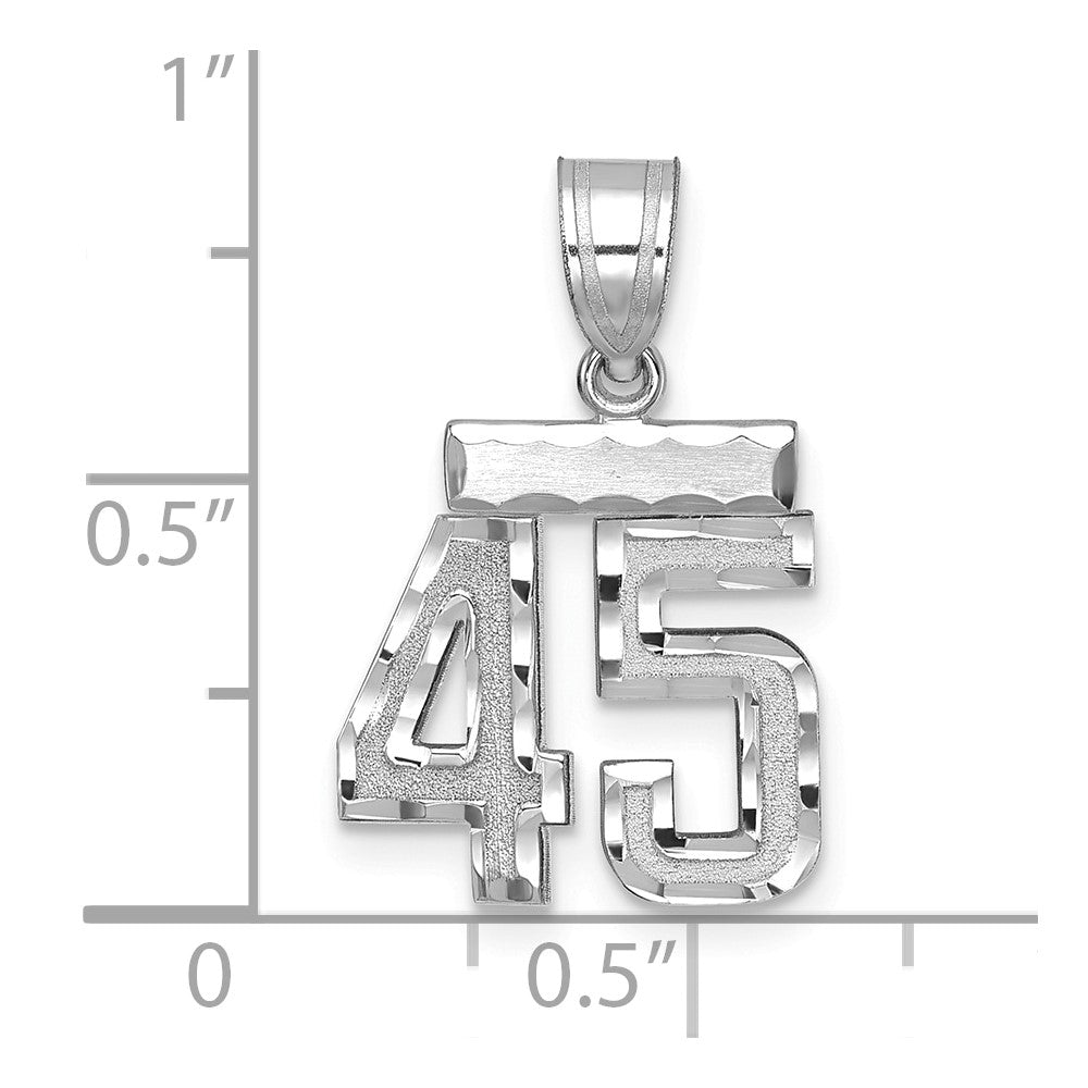 14k Weißgold Kleiner Gebürsteter Diamantgeschliffener Zahlenanhänger "45