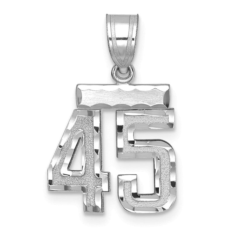 14k Weißgold Kleiner Gebürsteter Diamantgeschliffener Zahlenanhänger "45