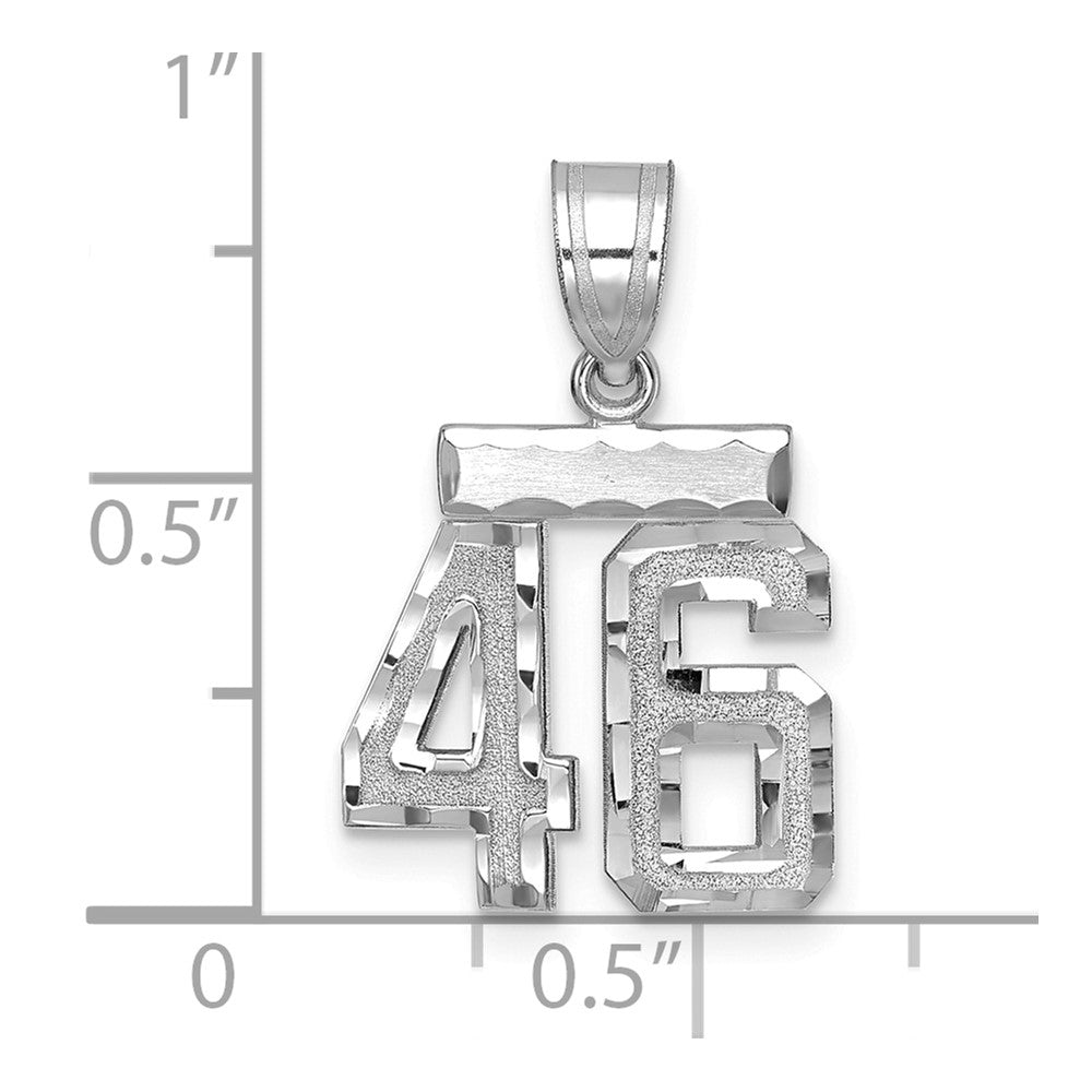 14K Weißgold Kleiner Gebürsteter Diamantgeschliffener Charm Zahl 46