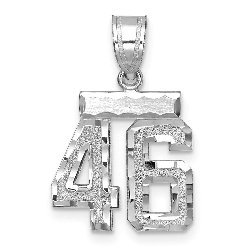 14K Weißgold Kleiner Gebürsteter Diamantgeschliffener Charm Zahl 46