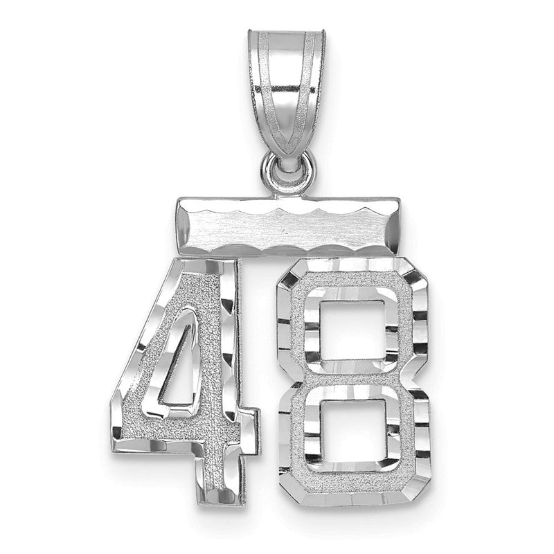 14K Weißgold kleiner gebürsteter Charm mit Diamantschliff, Zahl 48