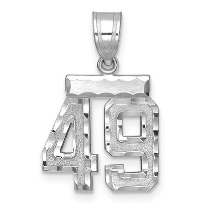 14K Weißgold kleiner gebürsteter Charm mit Diamantschliff „Zahl 49“