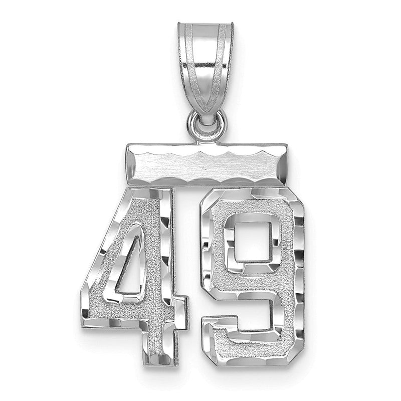 14K Weißgold kleiner gebürsteter Charm mit Diamantschliff „Zahl 49“