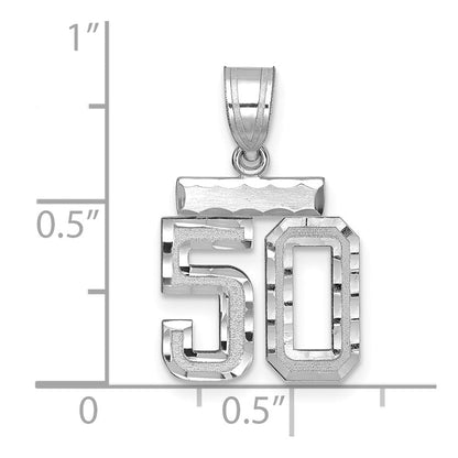 14K Weißgold Kleiner Gebürsteter Diamantgeschliffener Zahl-50-Charm