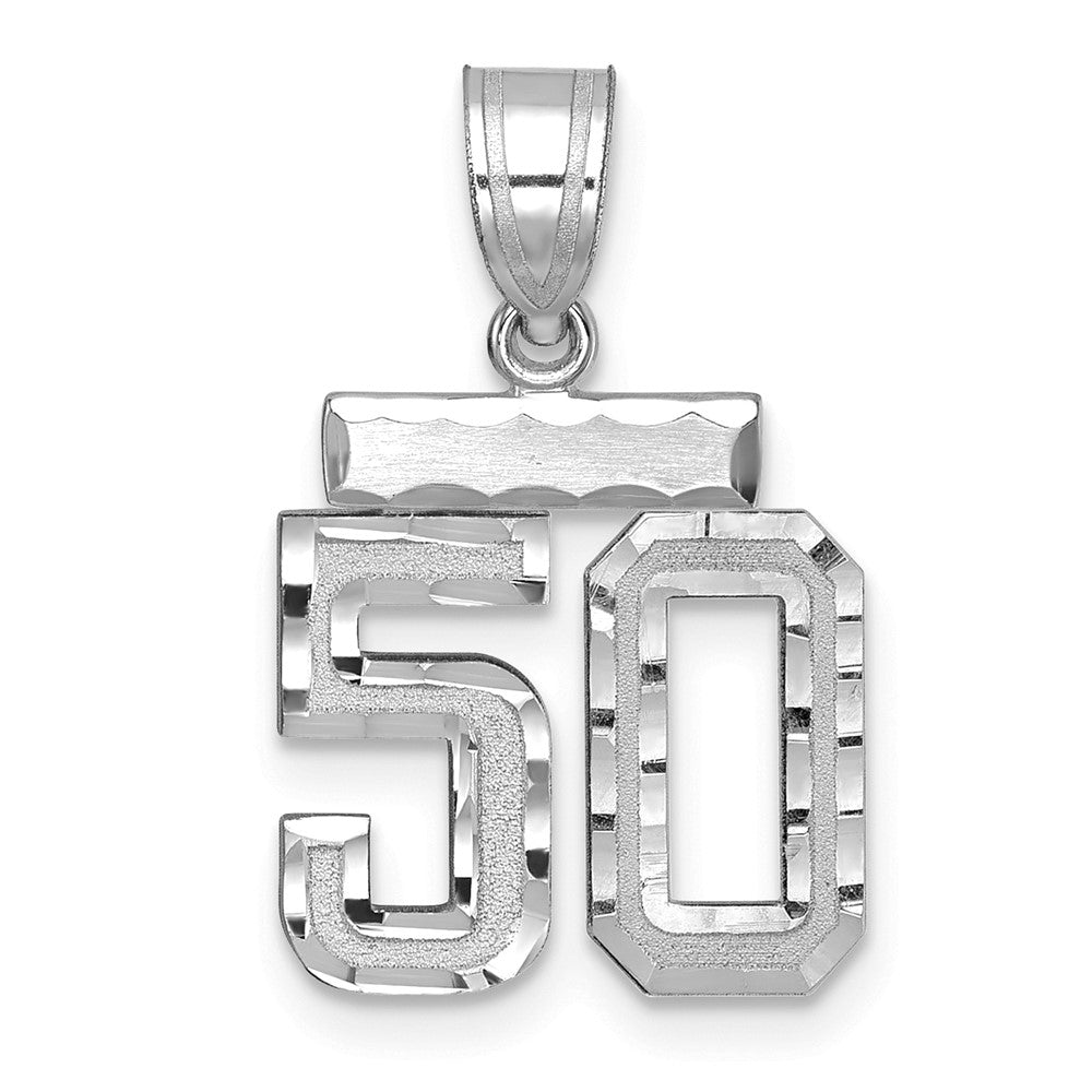 14K Weißgold Kleiner Gebürsteter Diamantgeschliffener Zahl-50-Charm