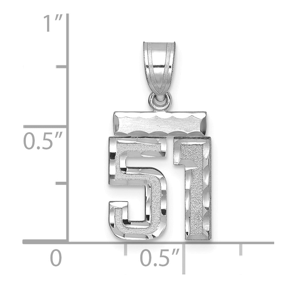 14K Weißgold Kleiner Gebürsteter Diamantgeschliffener Zahl-51-Charm