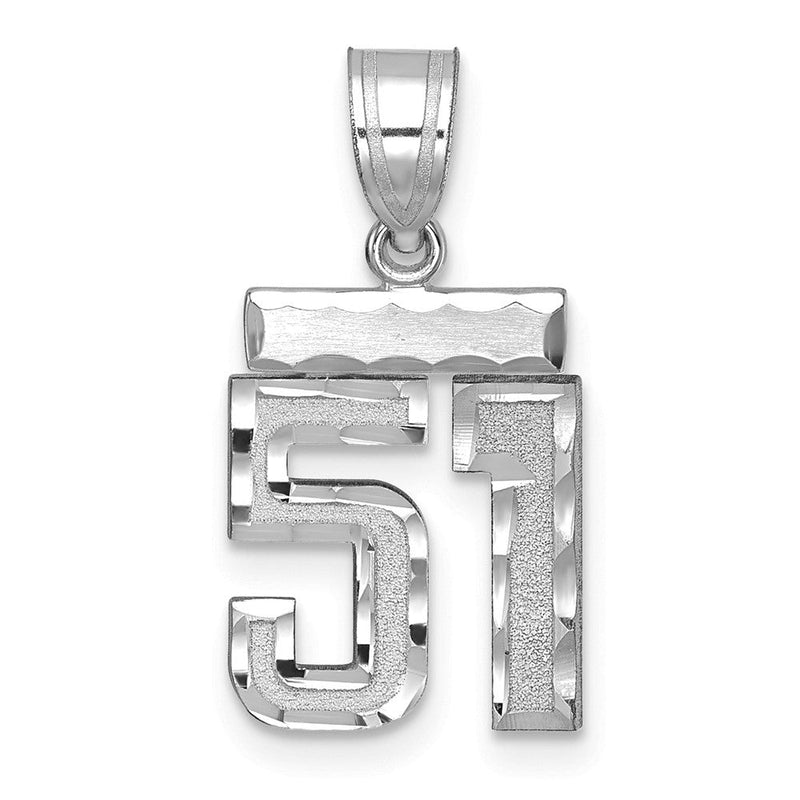 14K Weißgold Kleiner Gebürsteter Diamantgeschliffener Zahl-51-Charm