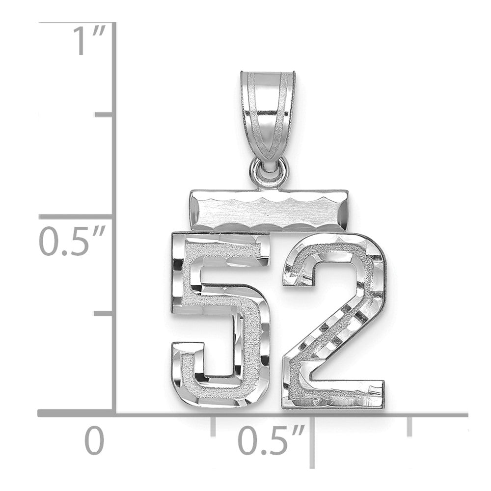 14K Weißgold Kleiner Gebürsteter Diamantgeschliffener Zahl-52-Charm