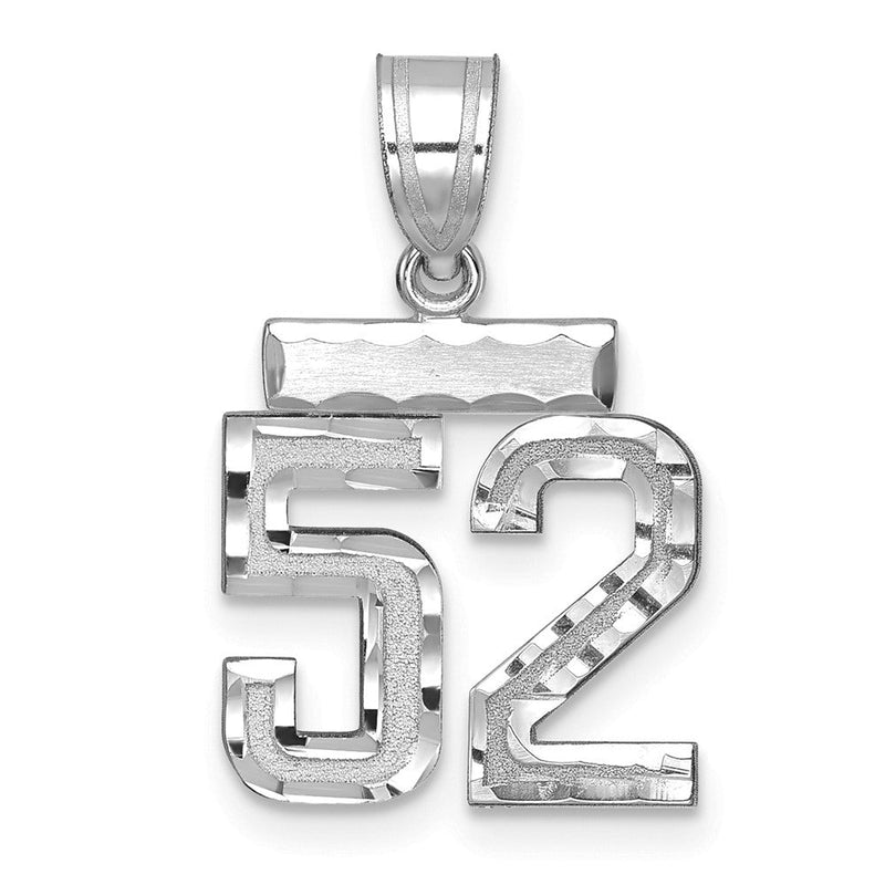14K Weißgold Kleiner Gebürsteter Diamantgeschliffener Zahl-52-Charm