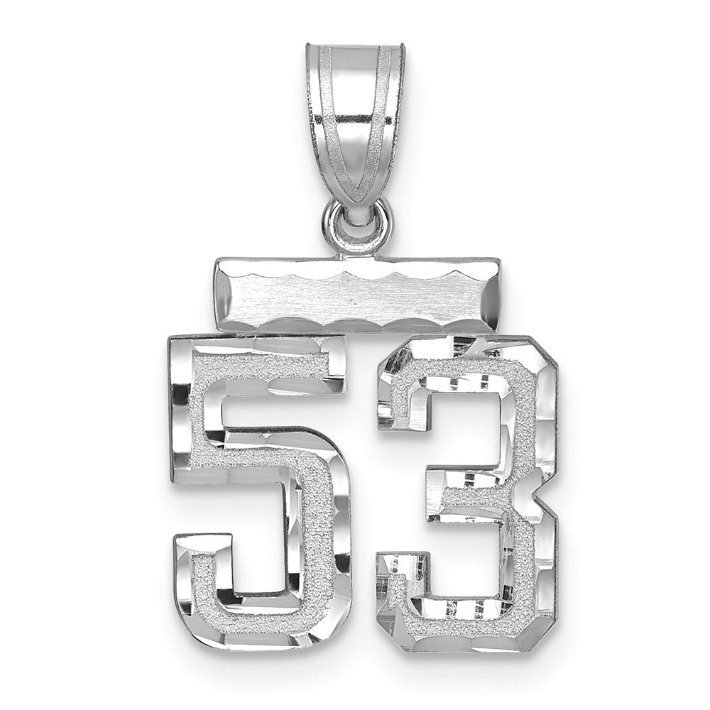 14K Weißgold kleiner gebürsteter Charm mit Diamantschliff „Zahl 53“