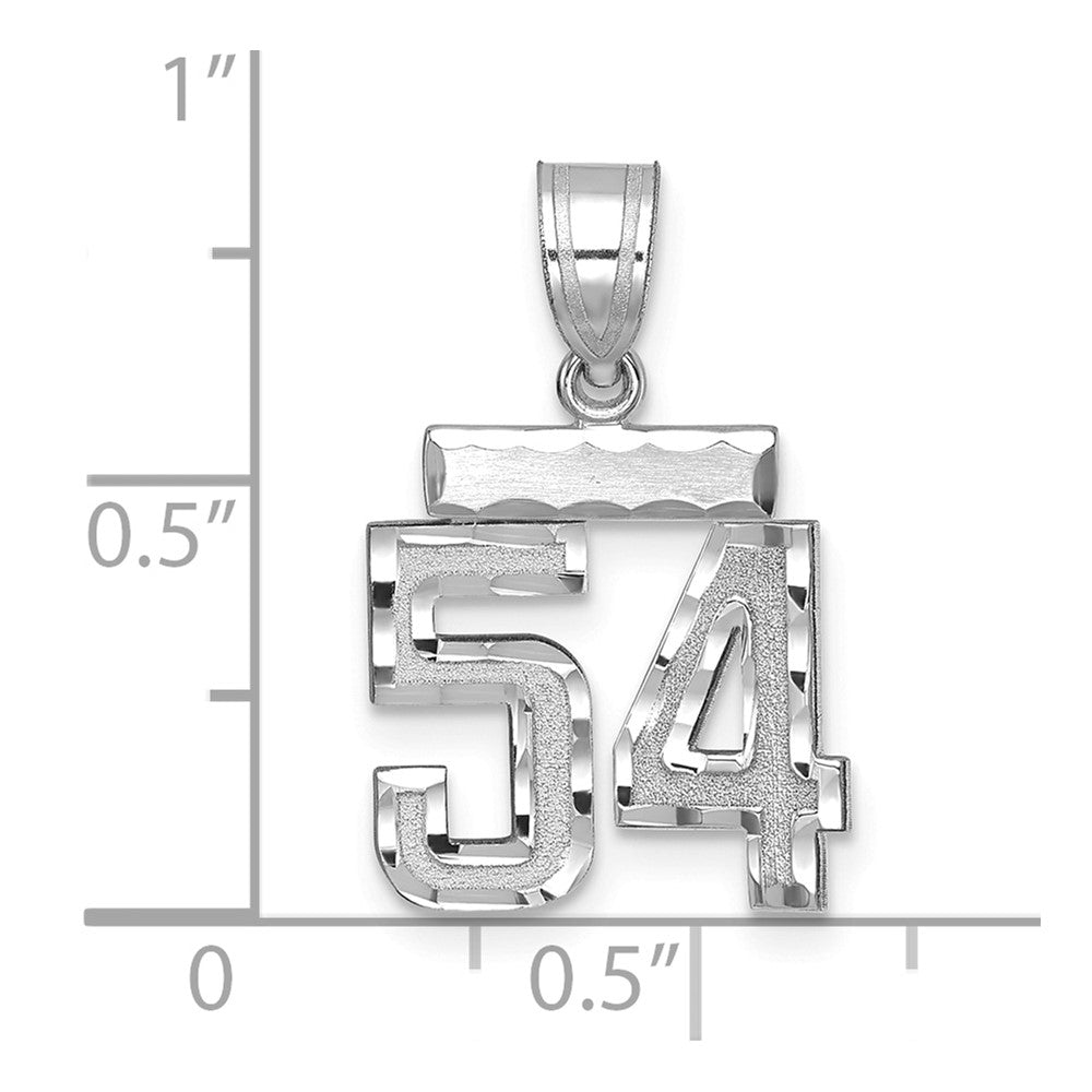 14K Weißgold Kleiner Gebürsteter Diamantgeschliffener Charm „Zahl 54