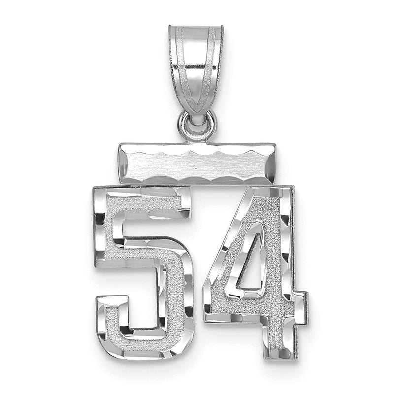 14K Weißgold Kleiner Gebürsteter Diamantgeschliffener Charm „Zahl 54