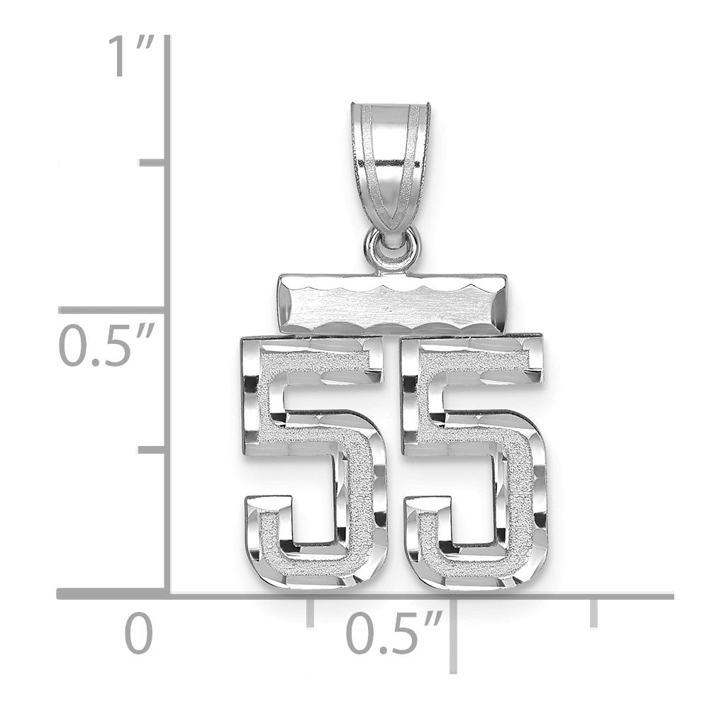 14K Weißgold kleiner gebürsteter diamantgeschliffener Zahl-55-Charm