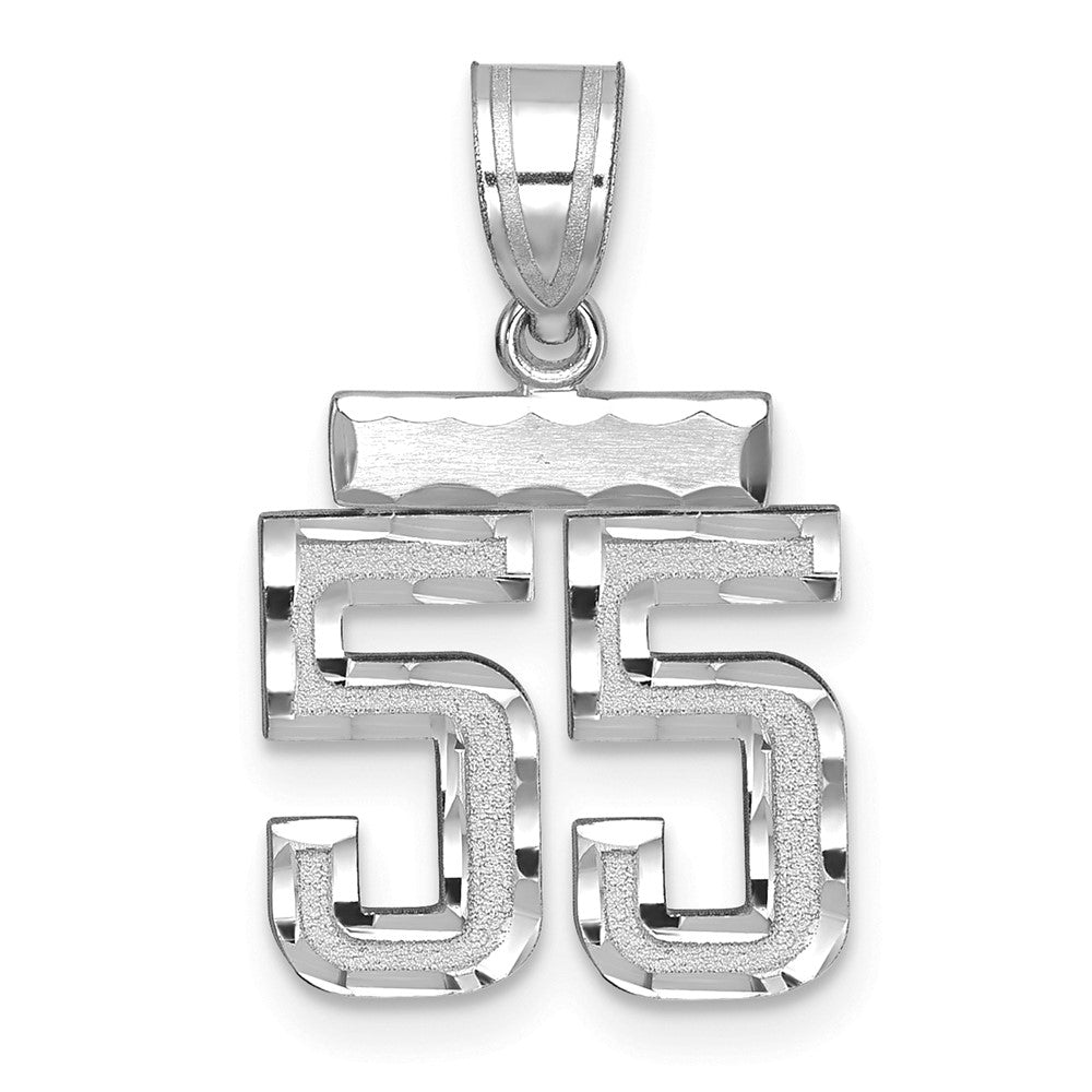 14K Weißgold kleiner gebürsteter diamantgeschliffener Zahl-55-Charm