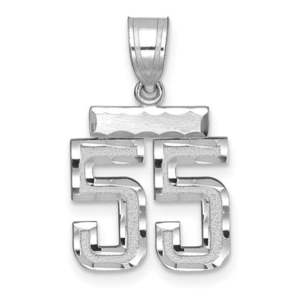 14K Weißgold kleiner gebürsteter diamantgeschliffener Zahl-55-Charm