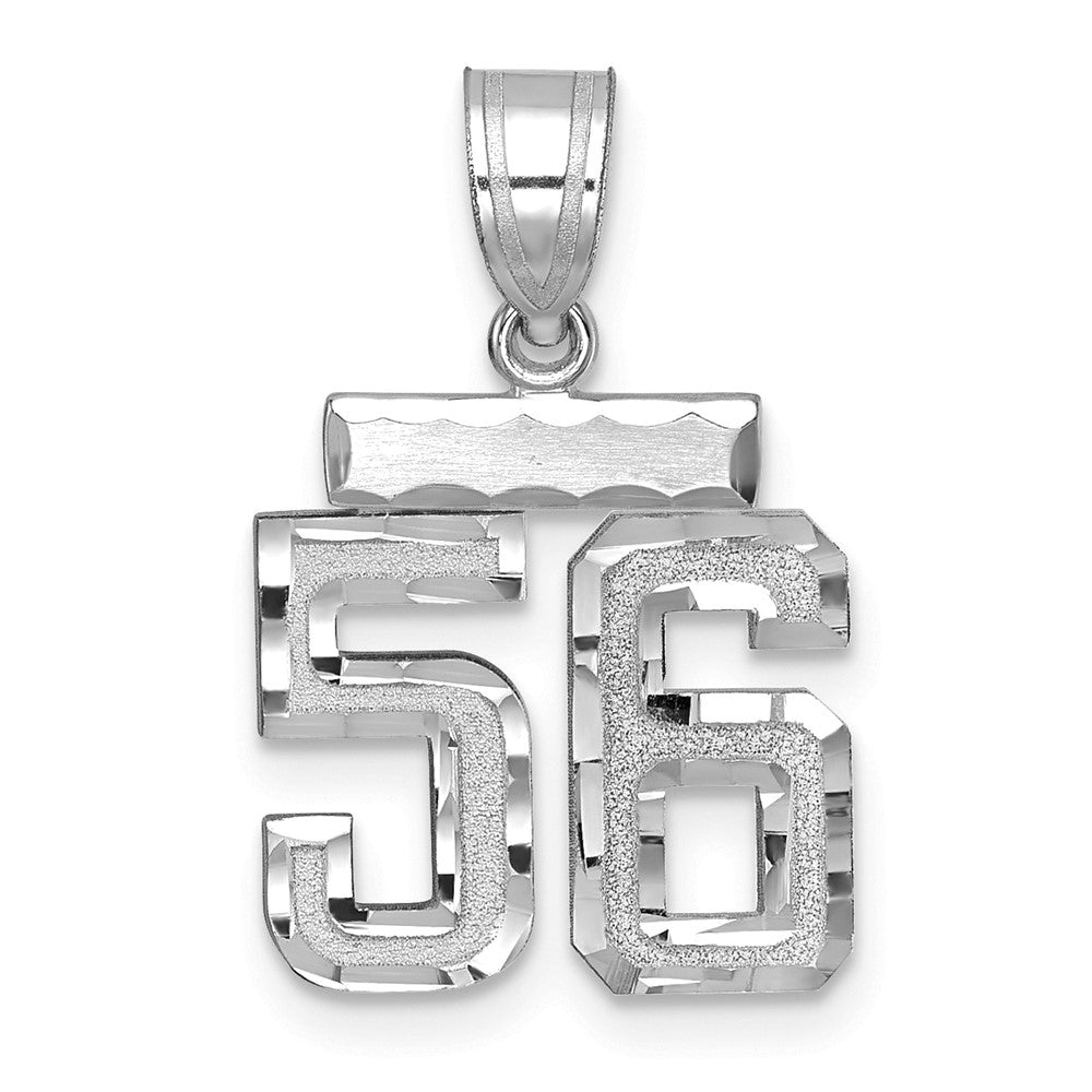 14K Weißgold kleiner gebürsteter Charm mit Diamantschliff „Zahl 56“