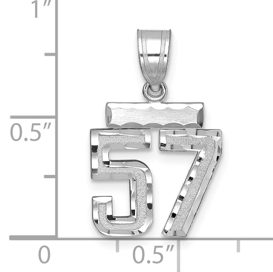 14K Weißgold Kleiner Gebürsteter Diamantierter Charm „Zahl 57“