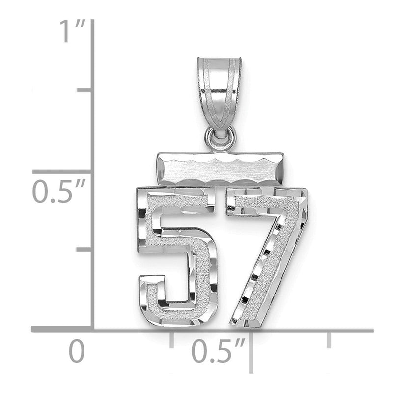 14K Weißgold Kleiner Gebürsteter Diamantierter Charm „Zahl 57“