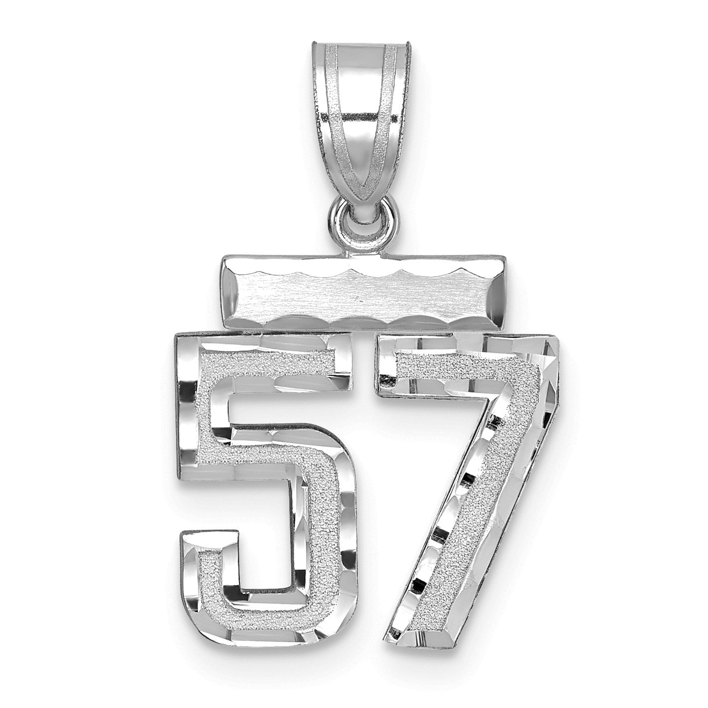 14K Weißgold Kleiner Gebürsteter Diamantierter Charm „Zahl 57“