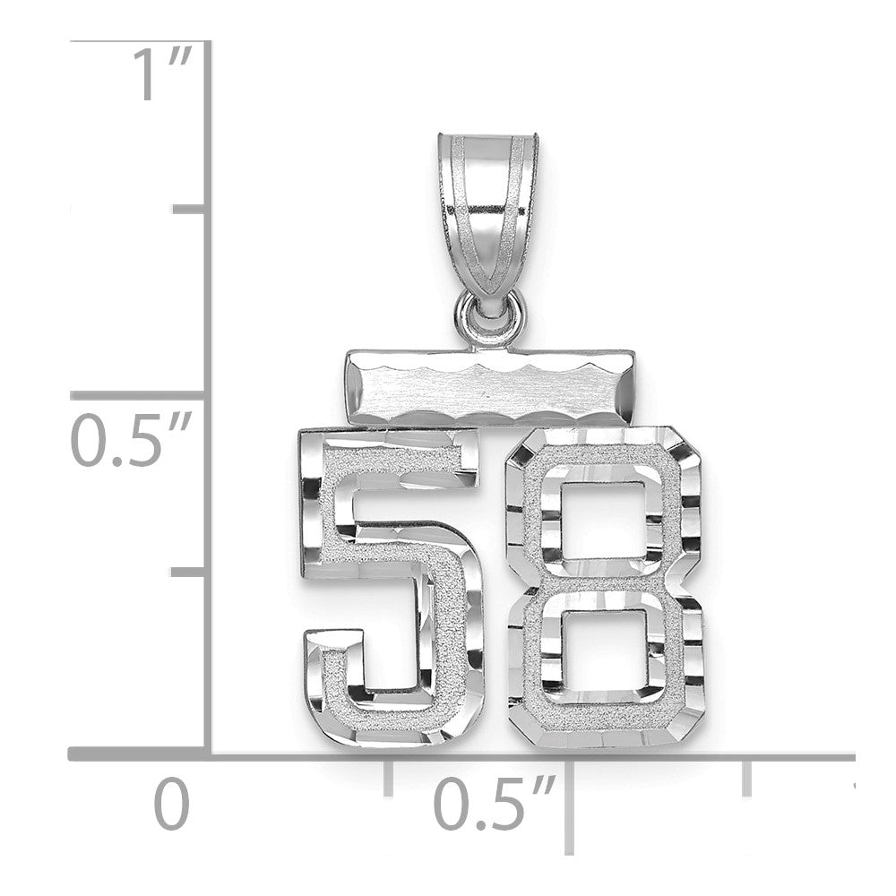 14K Weißgold Kleiner Gebürsteter Diamantgeschliffener Charm Nummer 58