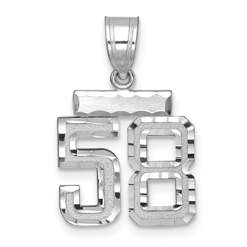 14K Weißgold Kleiner Gebürsteter Diamantgeschliffener Charm Nummer 58