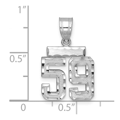 14K Weißgold Kleiner Gebürsteter Diamantgeschliffener Charm „Zahl 59