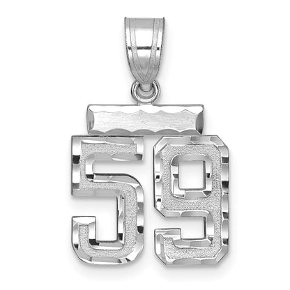 14K Weißgold Kleiner Gebürsteter Diamantgeschliffener Charm „Zahl 59
