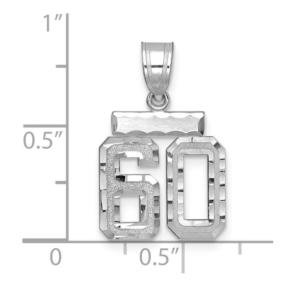 14K Weißgold kleiner gebürsteter Charm mit Diamantschliff, Zahl 60