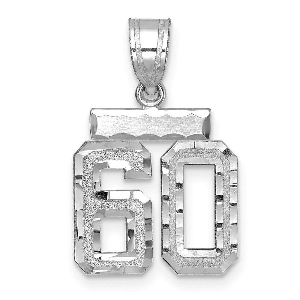 14K Weißgold kleiner gebürsteter Charm mit Diamantschliff, Zahl 60