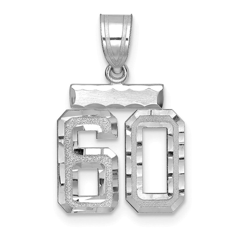 14K Weißgold kleiner gebürsteter Charm mit Diamantschliff, Zahl 60