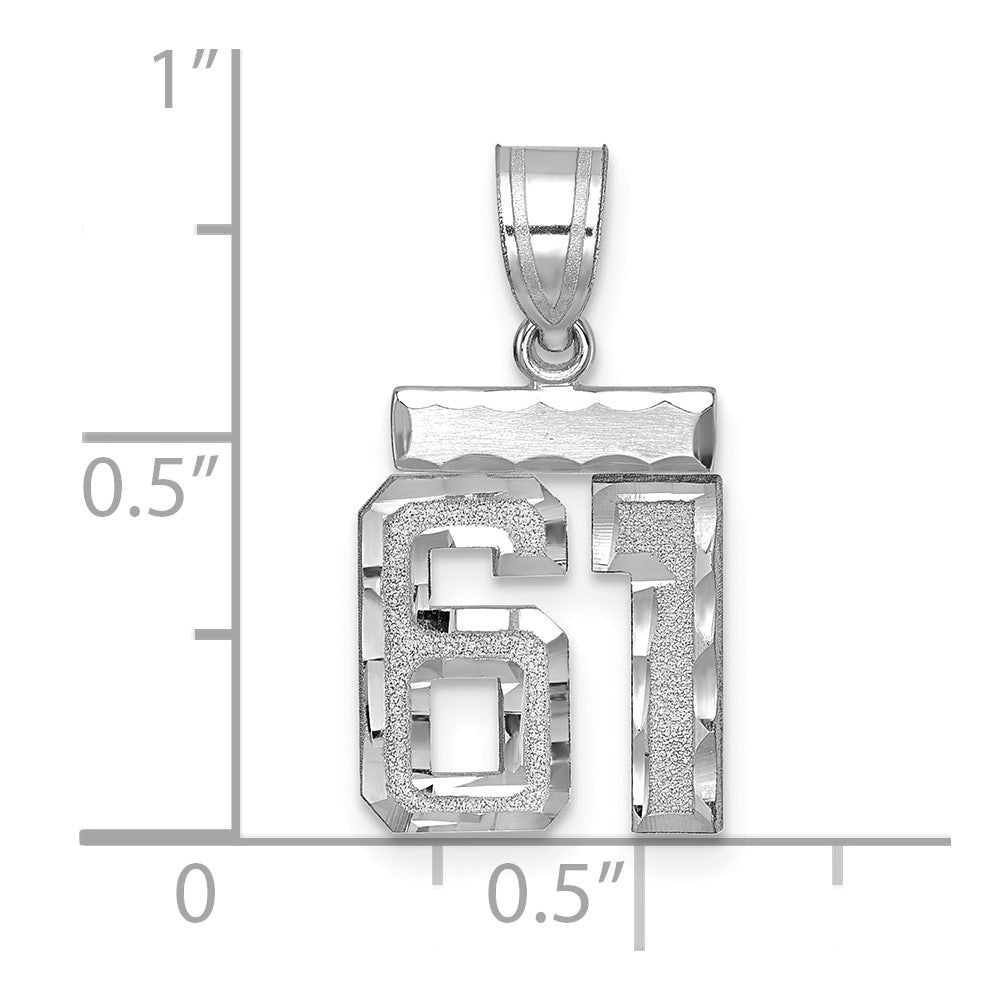 14K Weißgold Kleiner Gebürsteter Diamantgeschliffener Charm „Zahl 61“