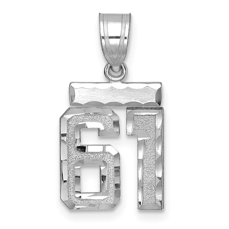 14K Weißgold Kleiner Gebürsteter Diamantgeschliffener Charm „Zahl 61“