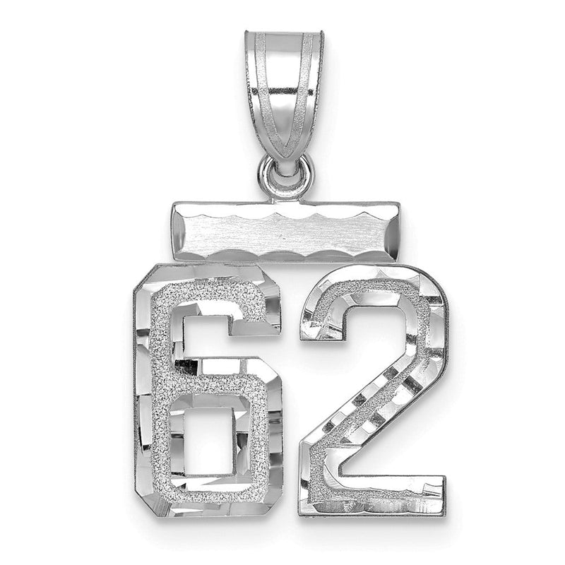 14K Weißgold Kleiner Gebürsteter Diamantgeschliffener Charm Nummer 62