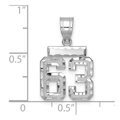 14K Weißgold Kleiner Gebürsteter Diamantgeschliffener Zahl-63-Charm