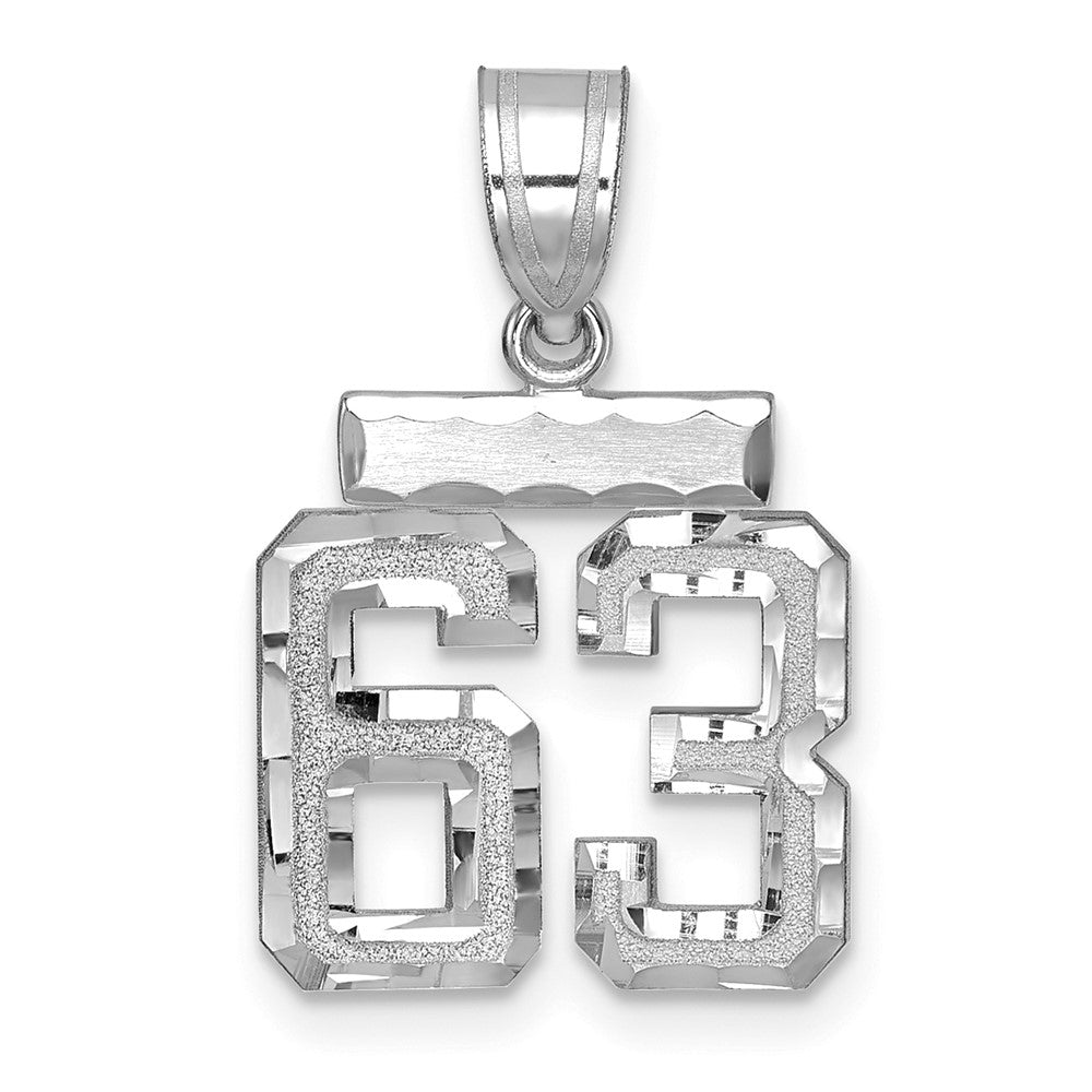 14K Weißgold Kleiner Gebürsteter Diamantgeschliffener Zahl-63-Charm