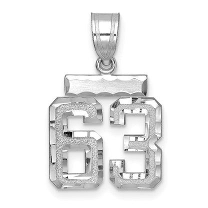 14K Weißgold Kleiner Gebürsteter Diamantgeschliffener Zahl-63-Charm
