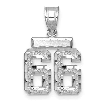 14k Weißgold Kleiner Gebürsteter Diamantgeschliffener Charm „Zahl 66
