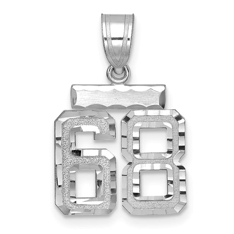 14k Weißgold Kleiner Gebürsteter Diamantgeschliffener Zahl-68-Charm