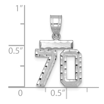 14K Weißgold kleiner gebürsteter Charm mit Diamantschliff, Zahl 70