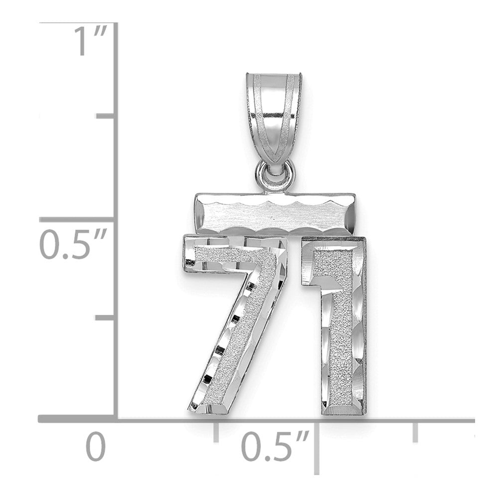 14K Weißgold kleiner gebürsteter Charm mit Diamantschliff, Zahl 71