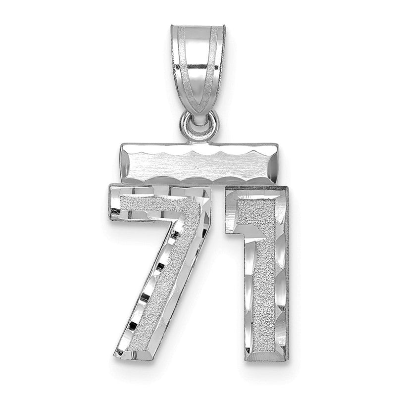 14K Weißgold kleiner gebürsteter Charm mit Diamantschliff, Zahl 71