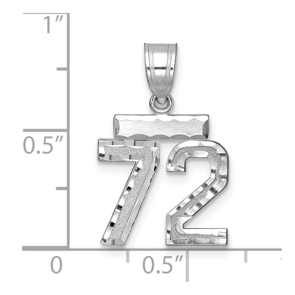 14K Weißgold Kleiner Gebürsteter Diamantgeschliffener Zahl-72-Charm