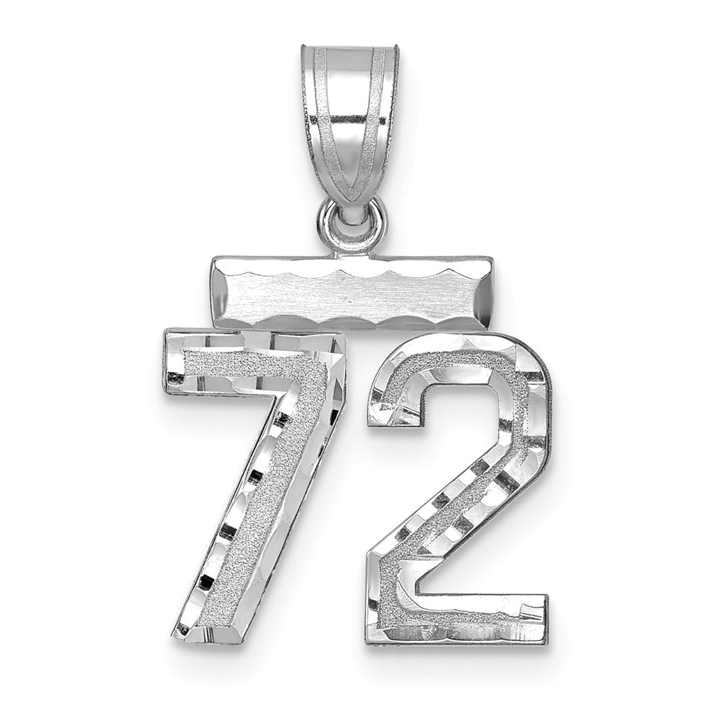 14K Weißgold Kleiner Gebürsteter Diamantgeschliffener Zahl-72-Charm