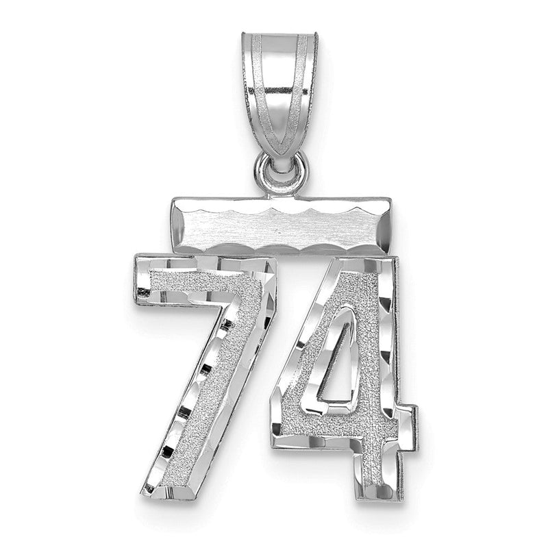 14K Weißgold Kleiner Gebürsteter Diamantierter Zahl-74-Charm